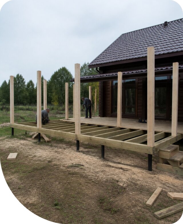 Строительство веранды на сваях под ключ для дома в Дедовске